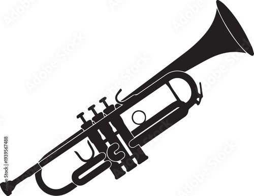 Musical trumpet brass instrument silhouette vector illustration, classic sound, line art