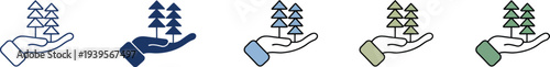 Hand holding stack of triangle trees in blue green colors