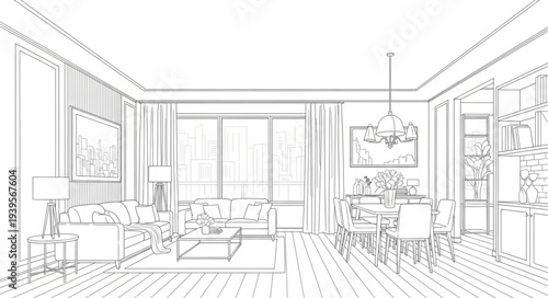 Elegant Modern Living Room Interior Design Illustration.