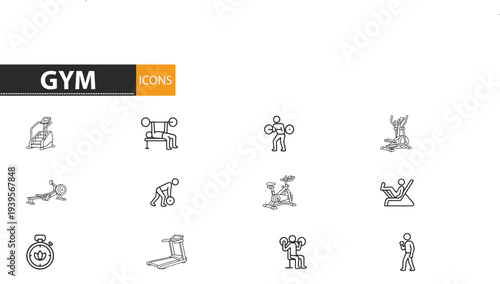 A collection of various gym exercises and equipment illustrations