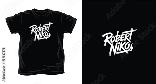 Robert niko graphic tshirt design with custom typography logo print
