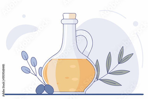 Elegant olive oil bottle with fresh olive branches highlighting natural mediterranean essence