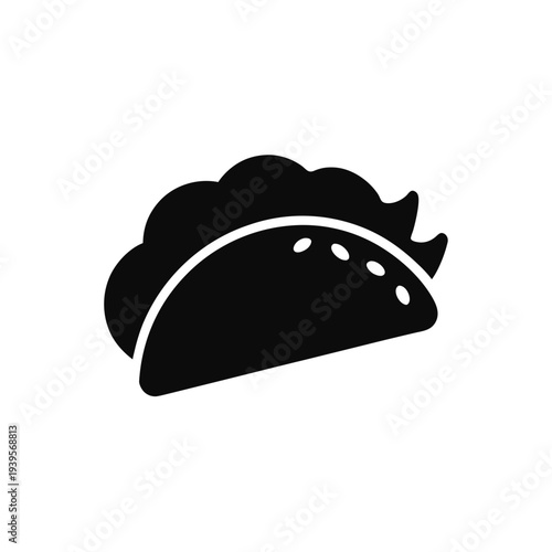 A black and white illustration of a delicious taco wrapped in a tortilla.