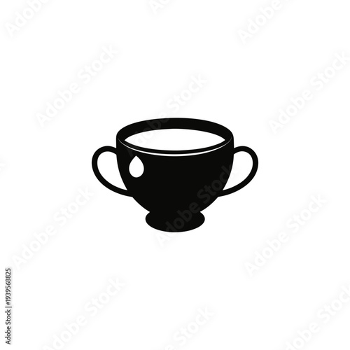 A minimalist black silhouette of a coffee cup and saucer with a handle on the right side
