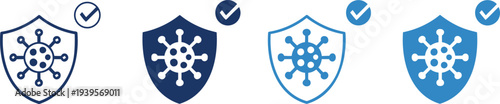 Four shield virus protection check mark blue