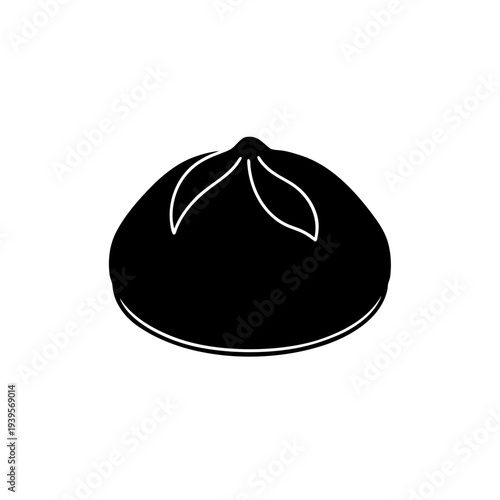 Black bread with leaf design shown from top view on white background