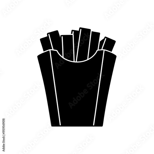 A black and white illustration of a cone filled with crispy french fries