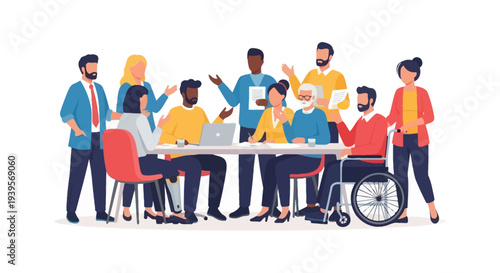 Professional Diverse Team Meeting: Inclusive Business Collaboration with People of Various Ages and Abilities