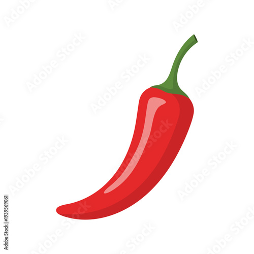 Vibrant red chili pepper illustration on white background with green stem for food and spice designs
