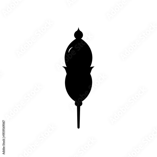 A minimalist black and white illustration of a violin bow with feather detail.
