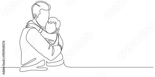 Fathers day line art style vector illustration, father and son line art illustration