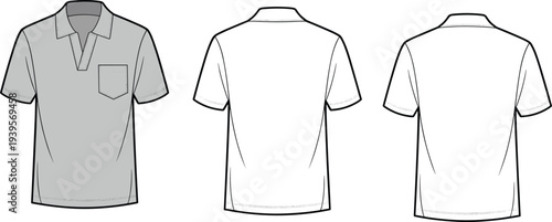 Three Shirts Front and Back Views with Different Collar and Pocket Styles clothing front view short sleeves