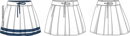 Three striped skirts with drawstrings in white and blue variations