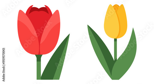Wallpaper Mural Vibrant Flat Design Red and Yellow Tulip Flowers Vector Illustration Set for Spring, Garden, and Nature-Themed Projects Torontodigital.ca