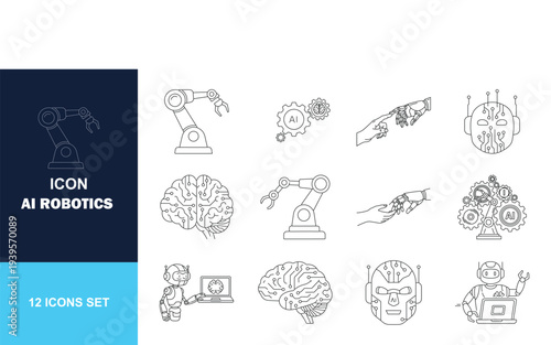 Artificial Intelligence Robotics Line Icons Set