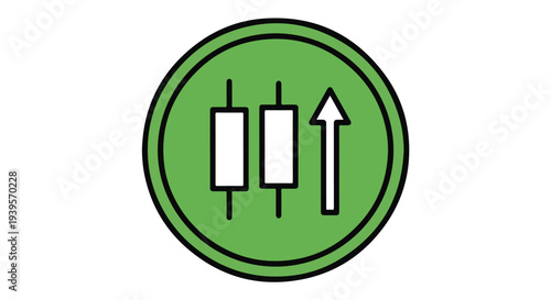 Green circle icon with a black outline and white candlestick chart symbols pointing upwards
