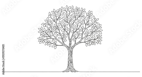 Detailed Illustration of a Large Tree with Extensive Branches and Foliage.