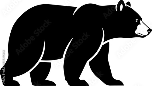 walking black bear silhouette vector illustration, wild animal grizzly icon isolated on white