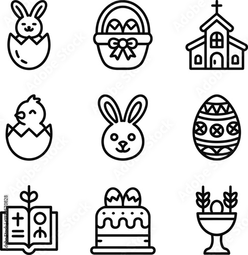 Easter icons depicting religious symbols bunnies and treats