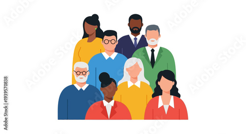 Diverse Group of People. Multicultural Team, Community, and Society Concept in Modern Flat Vector Illustration