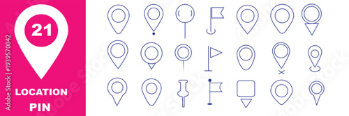 Map Pin Location Icon Set – GPS Navigation Pointer  Outline Vector Collection .Location pin outline icon set, map marker line symbols in minimal black vector style isolated on white