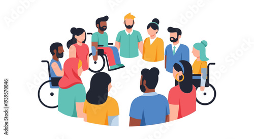 Diverse Group of People in a Circle Illustrating Inclusion, Equality, and Community Support