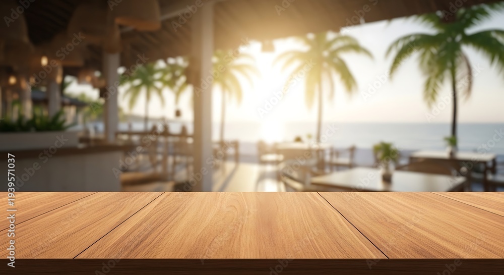 Fototapeta premium Tropical Beachside Deck with Palm Trees.
