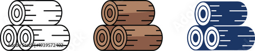 Stacked logs set outline color blue wood timber