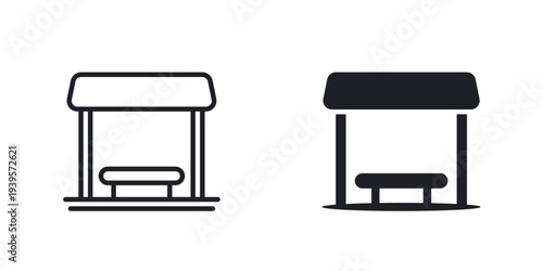 bus stop icon, line and solid design