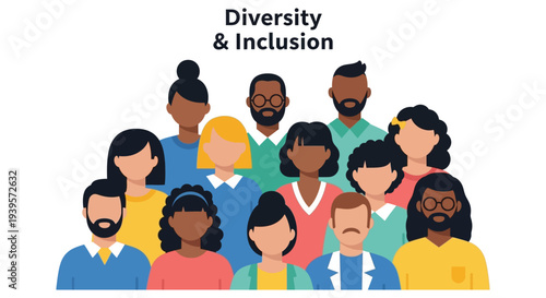 Multicultural Group Illustration for Diversity & Inclusion, Team, and Community Concepts