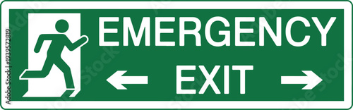 Green emergency exit sign with running man white