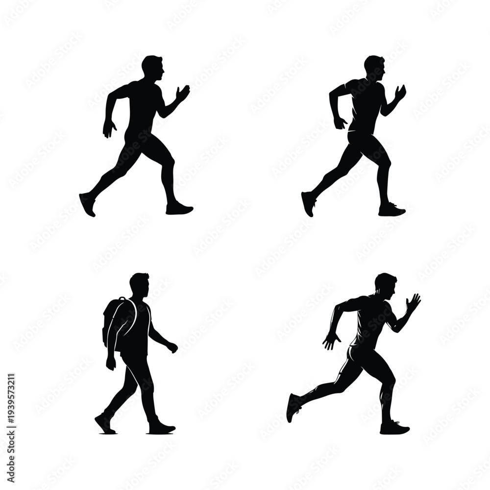 Fototapeta premium Silhouettes of people running and walking
