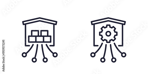 warehouse management line icons, distribution and logistics optimization