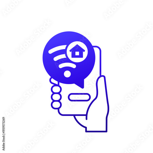 wi-fi icon, home network vector design with phone in hand