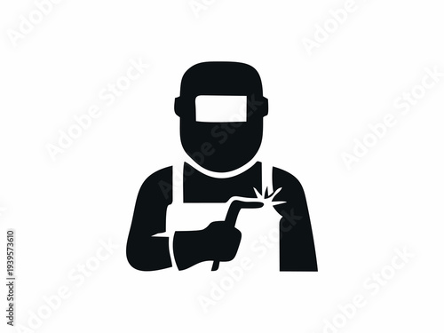 Professional welder silhouette wearing protective mask and holding welding torch