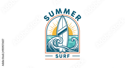 Summer Surfing Logo Design with Sailboat and Waves.