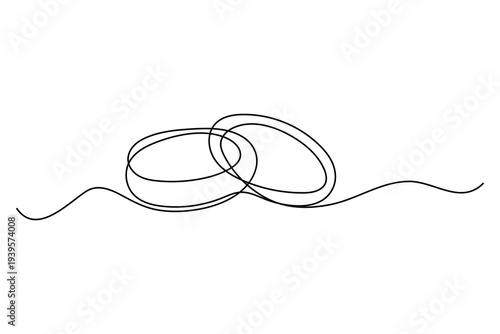 Continuous one line drawing of wedding rings and engagement ring minimalist illustration
