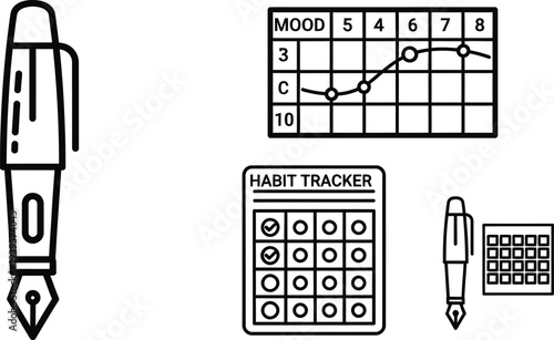 Organizing personal growth with a journal, mood chart, and habit tracker.