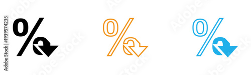 Percentage symbols with downward arrows in black orange and blue