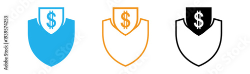 Shield icons with dollar sign in various colors