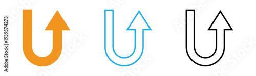 Three u shaped arrows pointing upwards in different colors