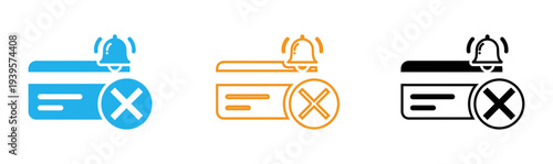 Notification bell icon set with cancel or reject symbol