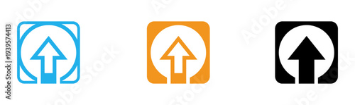 Three colored arrow icons pointing upwards in square frames