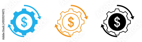Financial gear icons with dollar signs
