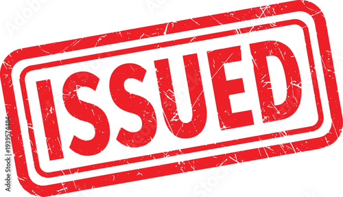 ISSUED red rubber stamp text