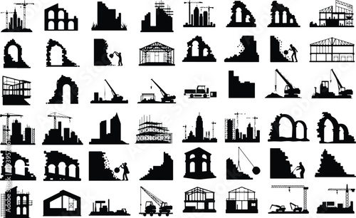 City Building Typography Silhouette Icon Pack