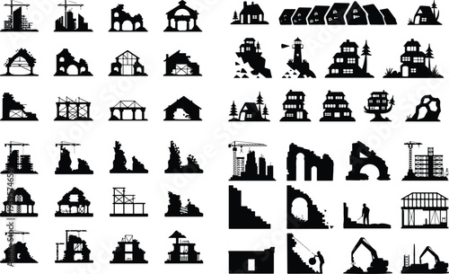 City Building Typography Silhouette Icon Pack