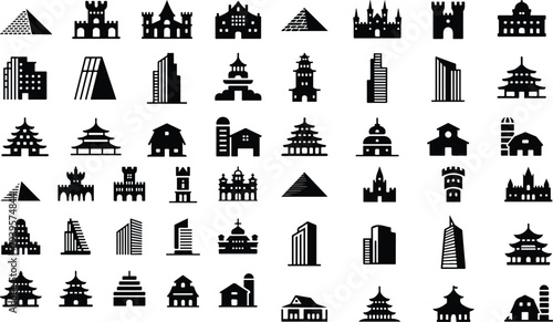 City Building Typography Silhouette Icon Pack