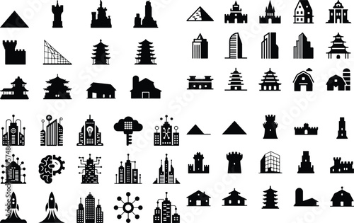 City Building Typography Silhouette Icon Pack
