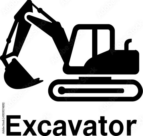 Excavator heavy machinery with articulated arm and bucket attachment  